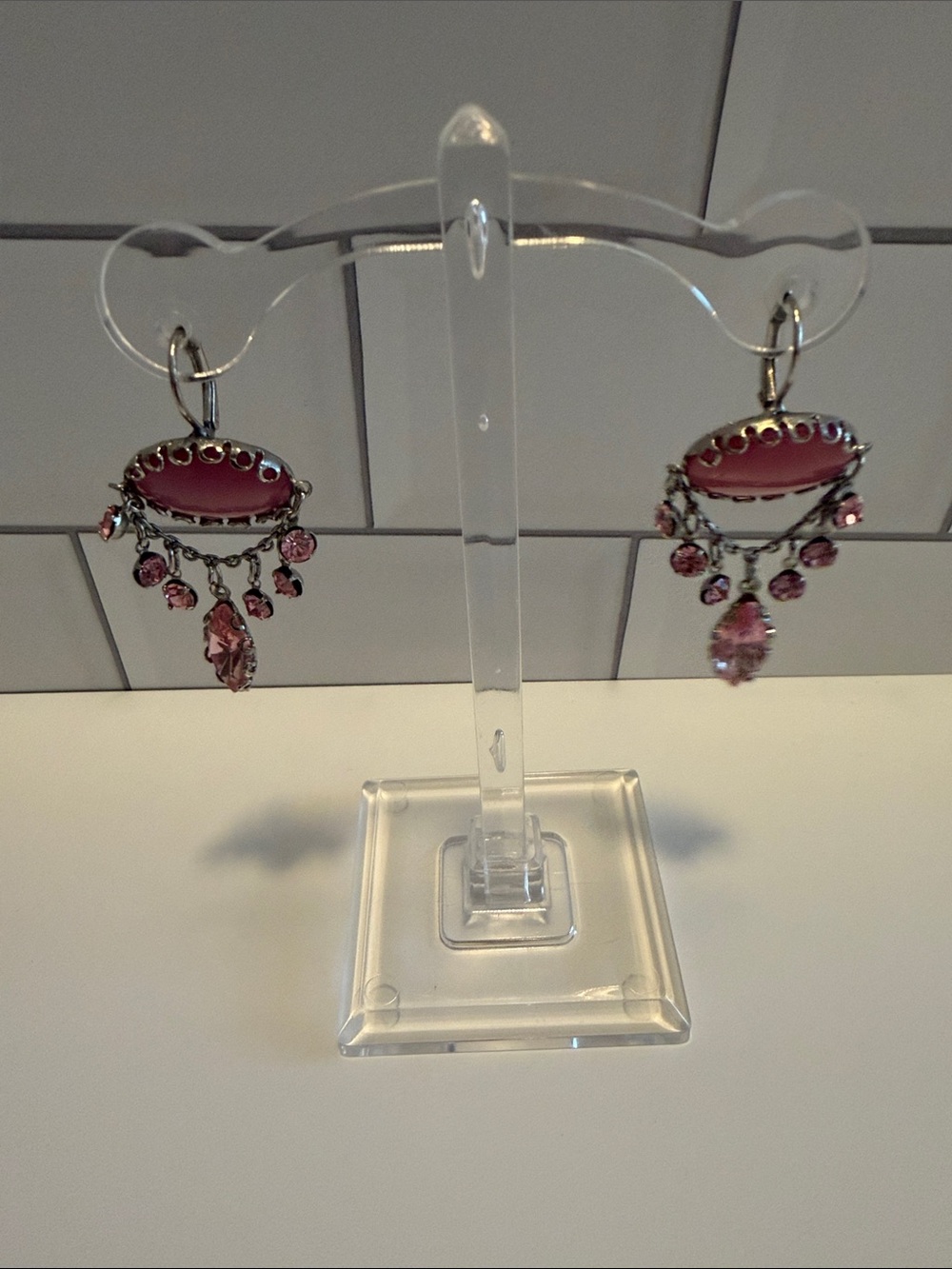 Express Pink Crystal Chandelier Dangle Earrings